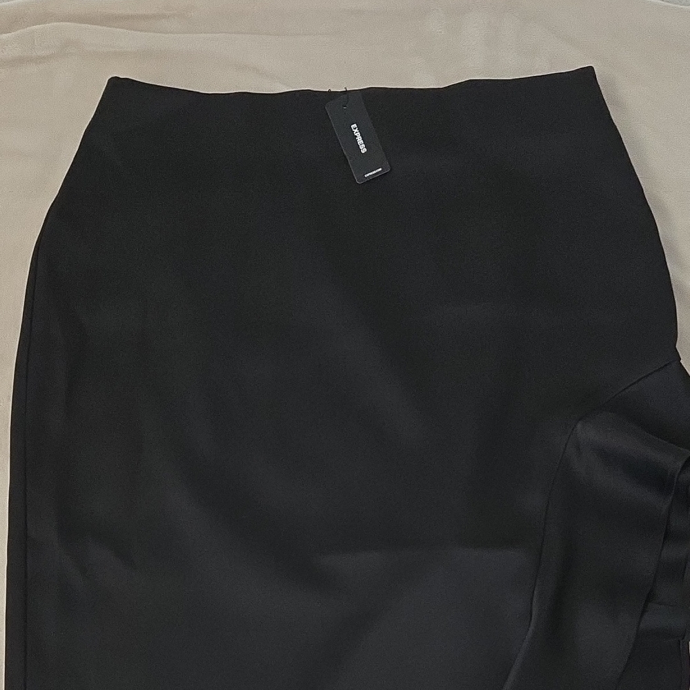 Express Black Satin Pencil Skirt for Work SKU16